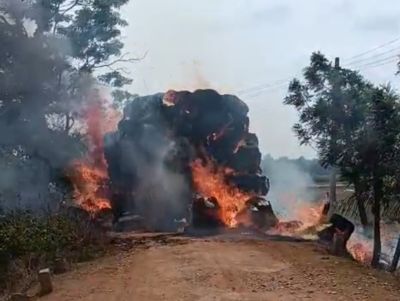 Fire disaster A lorry full of grass is burnt!